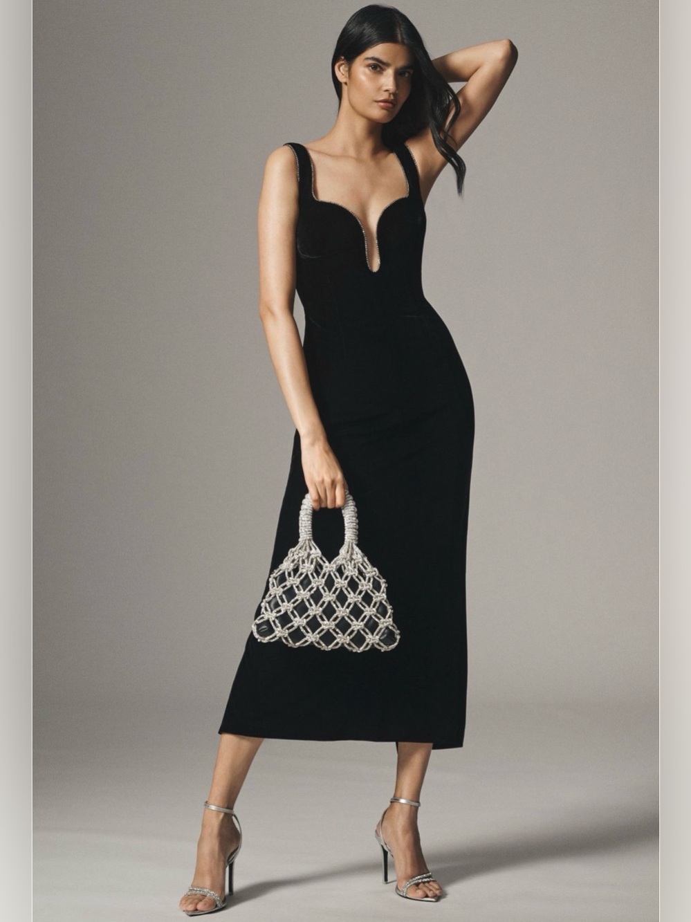 Anthropologie Bardot Brooklyn Diamonte Velour Column Midi Dress